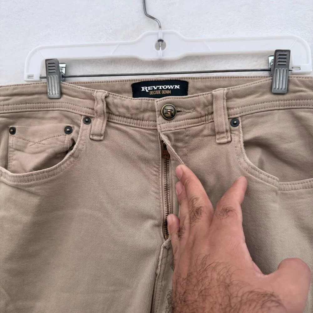 Revtown Sharp Pants Mens 35x34 (34x33) Beige Straight Leg Stretch